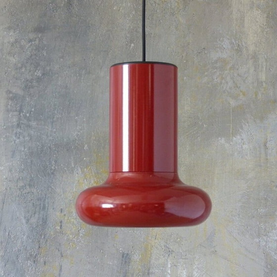 Image 1 of Paar vintage plafondlampen in metaal en bordeaux kleur, 1970