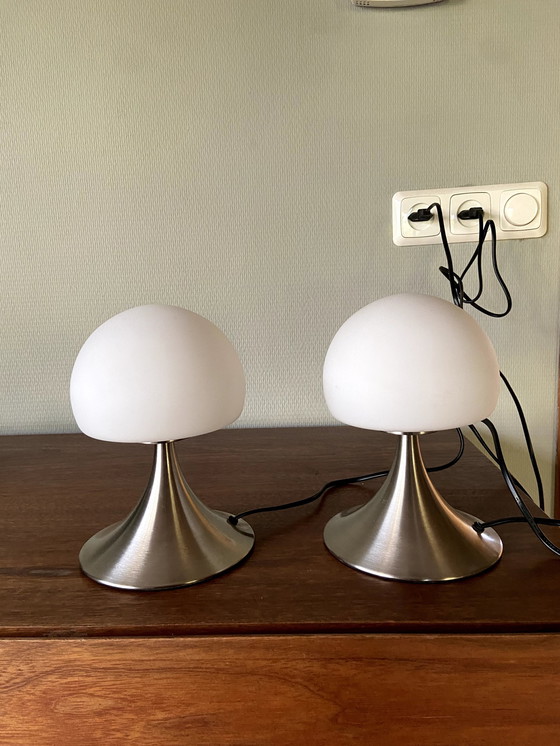 Image 1 of 2X Vintage Tip-Touch Paddestoel Lamp