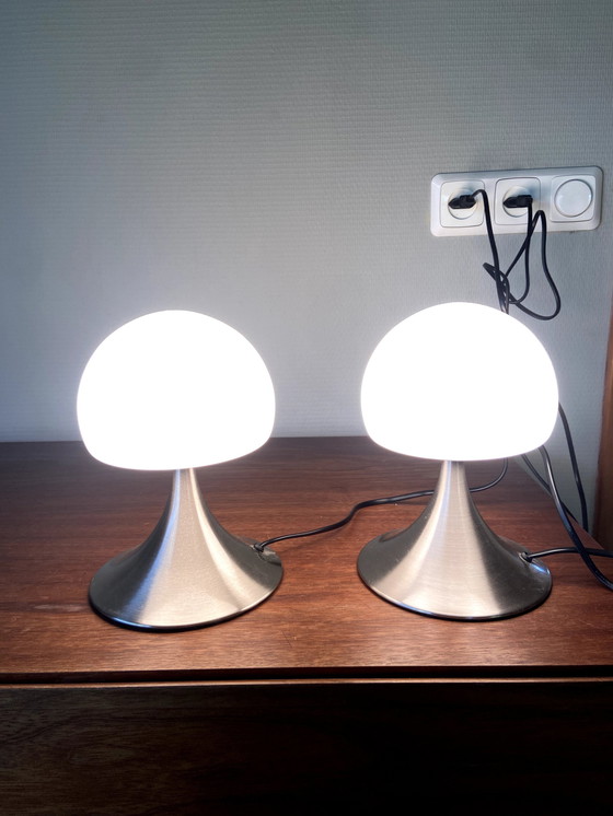 Image 1 of 2X Vintage Tip-Touch Paddestoel Lamp