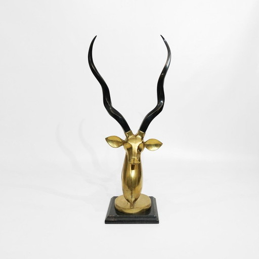 Vintage messing antilope hoofd sculptuur, 1970