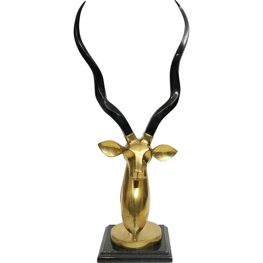 Vintage messing antilope hoofd sculptuur, 1970