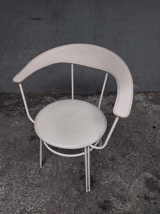 Image 1 of 4 x witte lederen stoelen 1980