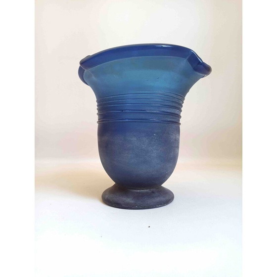 Image 1 of Vintage buitenvaas in mat blauw Murano glas, 1970