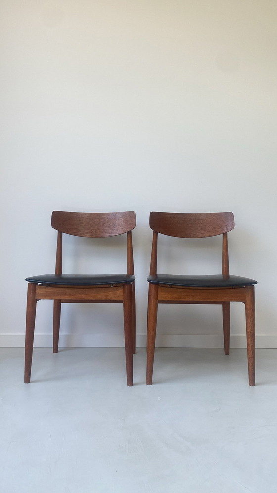 Image 1 of Vintage Houten Eetkamerstoelen Met Skai Leren Zitting