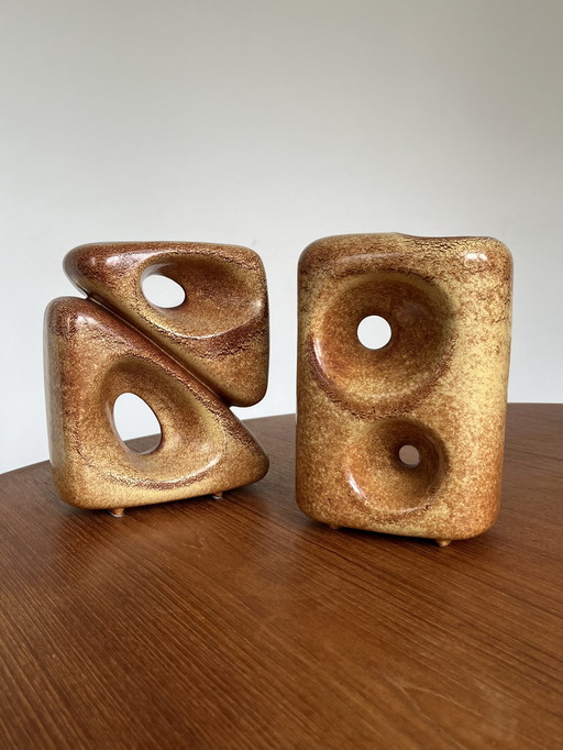 2x Roberto Rigon vaas Bertoncello Ceramiche d'arte 1960s