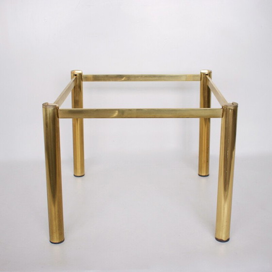 Image 1 of Vintage vierkante salontafel, gerookt glas en messing, 1980