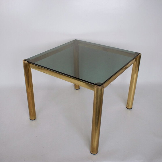Image 1 of Vintage vierkante salontafel, gerookt glas en messing, 1980