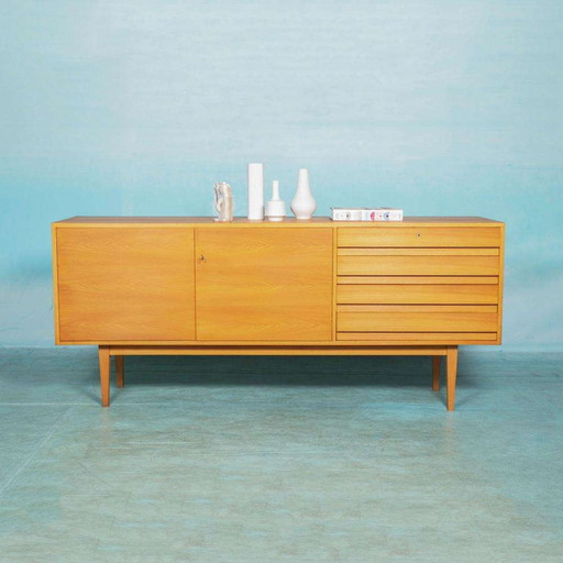 Vintage gerenoveerd blond dressoir, Midcentury sideboard