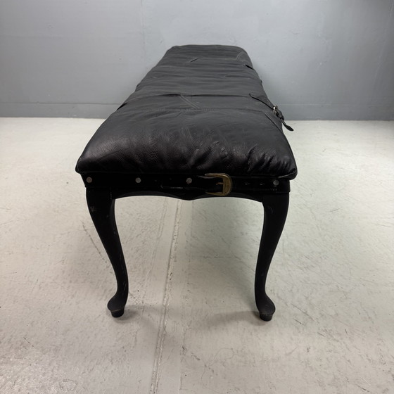 Image 1 of Unieke Vintage Lange Bank Zwart Leer