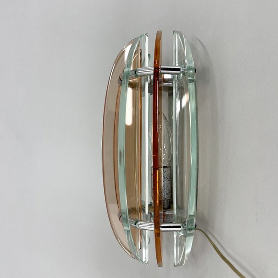 Image 1 of Paar vintage wandlampen van Murano glas en chroom van Veca, Italië
