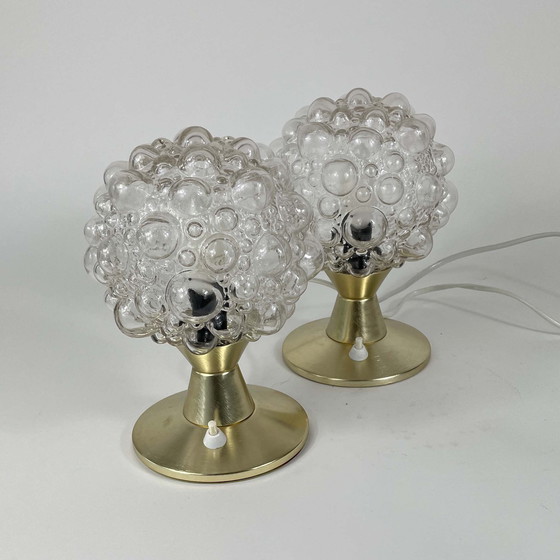 Image 1 of Bubbelglas & Aluminium Tafellampen, Set van 2, Duitsland 1960