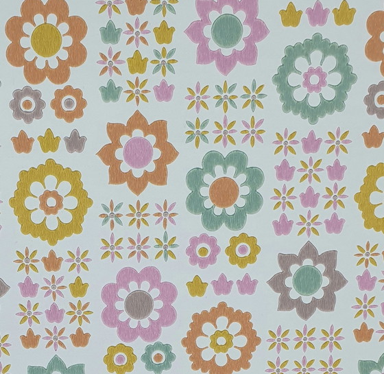 Image 1 of 7761 Vintage Pastel Retro Jaren 70 Bloemen Behang