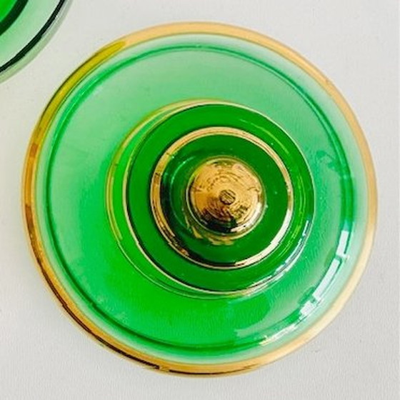 Image 1 of Art Deco stijl poederdoos groen glas jaren 50