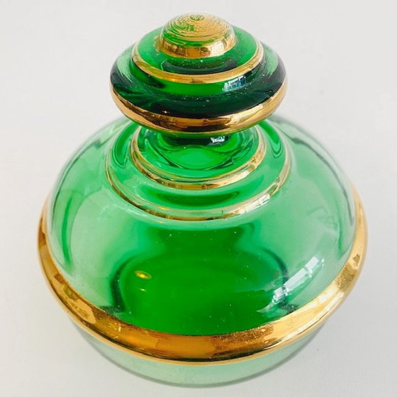 Image 1 of Art Deco stijl poederdoos groen glas jaren 50