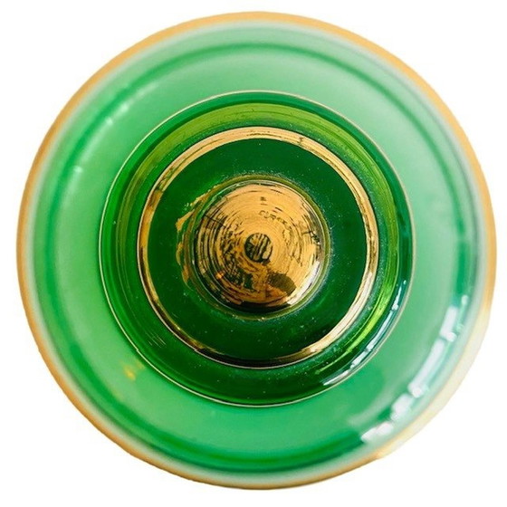 Image 1 of Art Deco stijl poederdoos groen glas jaren 50