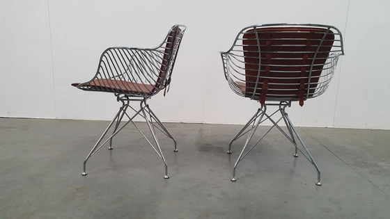 Image 1 of 2 Design Wire Chairs Chroom Met Cognac Seat Pads