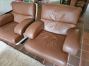 Vintage leren bank + 2x bijpassende fauteuils