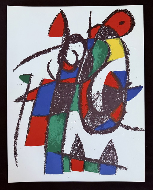 Joan Miro: “Lithograph Ii, 1975”. Originele Kleurenlithografie, Signering Op De Achterkant.