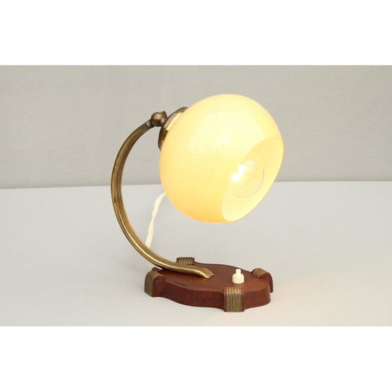 Image 1 of Vintage Art Deco tafellamp in bakeliet, messing, karton en opaalglas, Duitsland jaren 1930