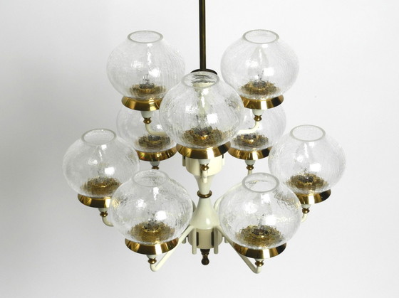 Image 1 of Prachtige messing glazen tulpen plafondlamp uit 1960 van Hans Agne Jakobsson