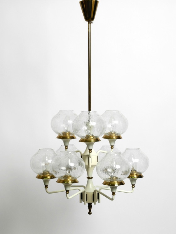 Image 1 of Prachtige messing glazen tulpen plafondlamp uit 1960 van Hans Agne Jakobsson