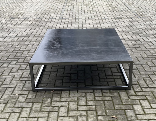 Grote Rvs Salontafel Met Leren Blad