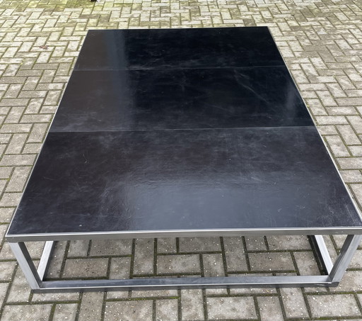 Grote Rvs Salontafel Met Leren Blad