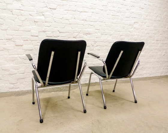 Image 1 of 2x Gebr. de Wit Chroom en Zwart Kunstleren fauteuils