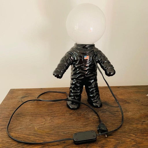 Vintage astronautenlamp van zwart keramiek, 1980
