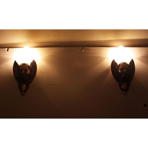 Image 1 of Paar vintage Art deco bronzen en glazen wandlampen