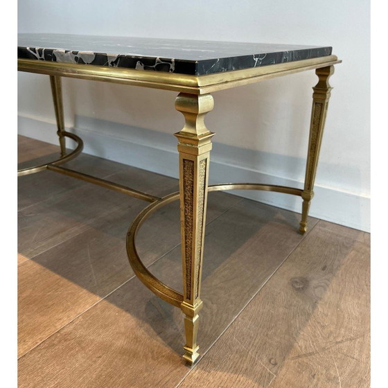 Image 1 of Vintage bronzen salontafel met zwart Portor marmeren blad, Frankrijk 1940