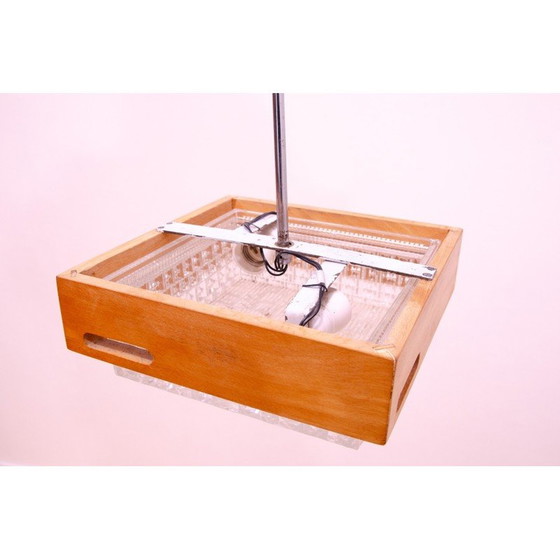 Image 1 of Vintage hanglamp van glas en chroom, Tsjechoslowakije 1970
