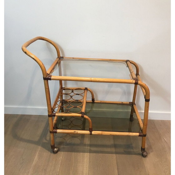 Image 1 of Rotan en leren vintage kar, Frankrijk 1950