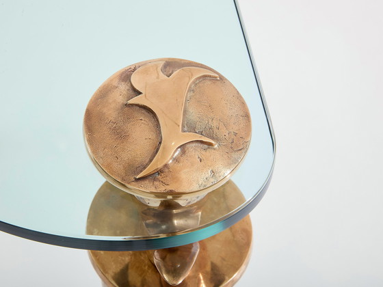 Image 1 of Garouste & Bonetti Massief Eiken En Brons Glazen Console Tafel 1995