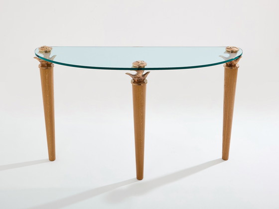 Image 1 of Garouste & Bonetti Massief Eiken En Brons Glazen Console Tafel 1995