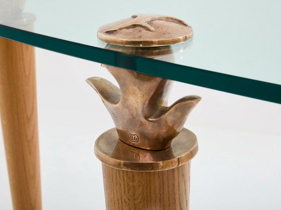 Image 1 of Garouste & Bonetti Massief Eiken En Brons Glazen Console Tafel 1995
