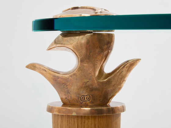 Image 1 of Garouste & Bonetti Massief Eiken En Brons Glazen Console Tafel 1995