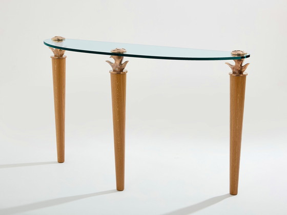 Image 1 of Garouste & Bonetti Massief Eiken En Brons Glazen Console Tafel 1995
