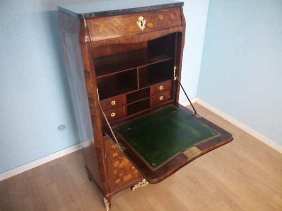 Image 1 of Antieke Lodewijk XVI Franse secretaire met messing applicatie