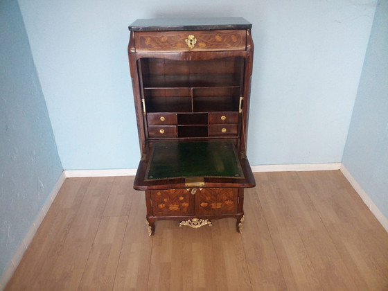 Image 1 of Antieke Lodewijk XVI Franse secretaire met messing applicatie