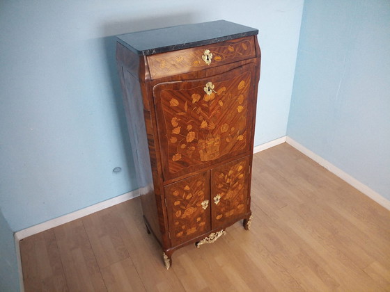 Image 1 of Antieke Lodewijk XVI Franse secretaire met messing applicatie