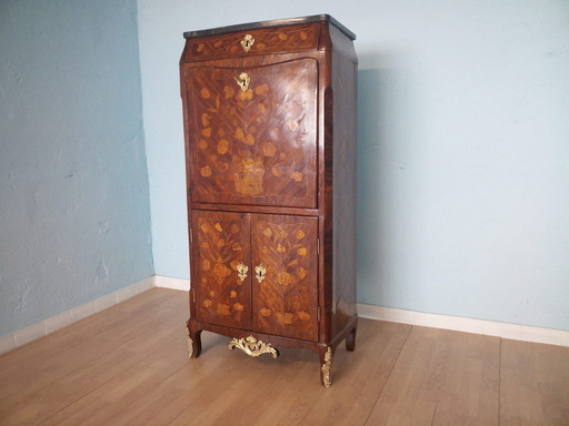 Antieke Lodewijk XVI Franse secretaire met messing applicatie