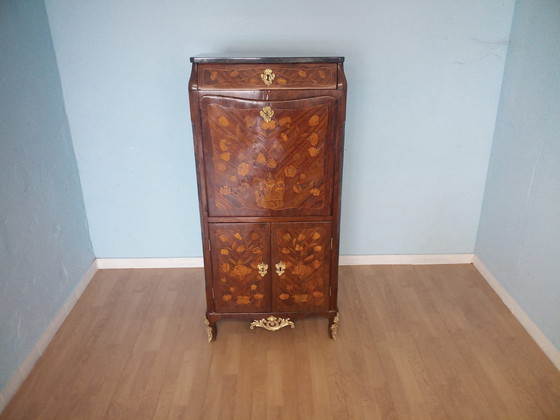 Image 1 of Antieke Lodewijk XVI Franse secretaire met messing applicatie