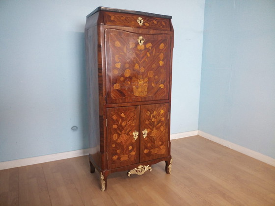 Image 1 of Antieke Lodewijk XVI Franse secretaire met messing applicatie