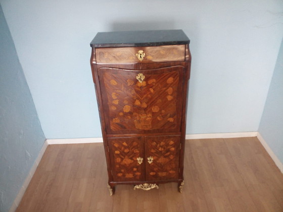 Image 1 of Antieke Lodewijk XVI Franse secretaire met messing applicatie