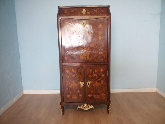 Image 1 of Antieke Lodewijk XVI Franse secretaire met messing applicatie