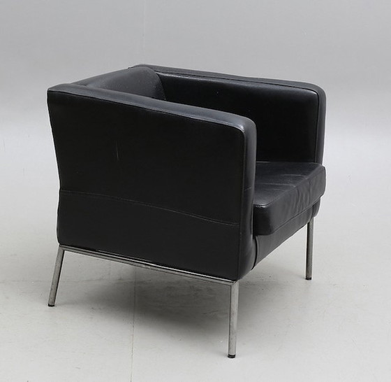 Image 1 of Zwart Leren  Klappsta Fauteuil Ikea