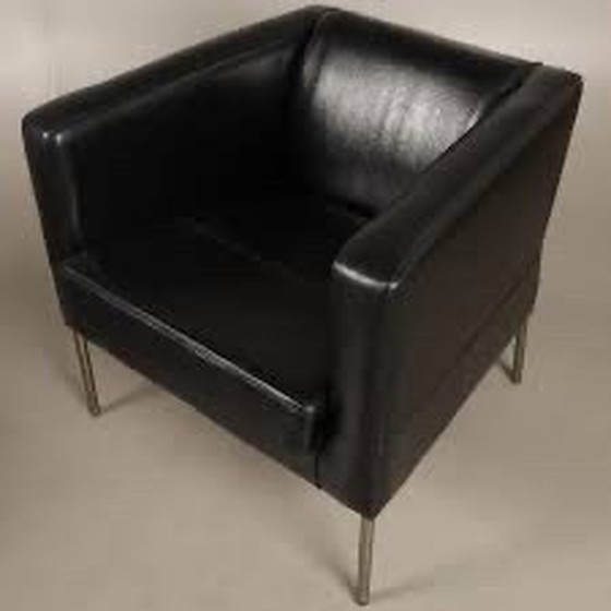 Image 1 of Zwart Leren  Klappsta Fauteuil Ikea