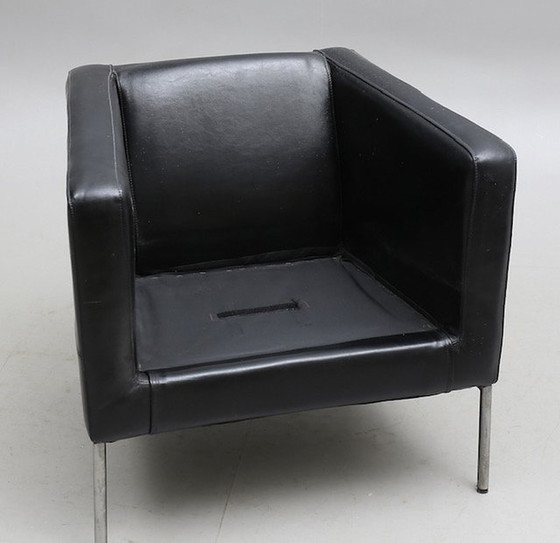 Image 1 of Zwart Leren  Klappsta Fauteuil Ikea