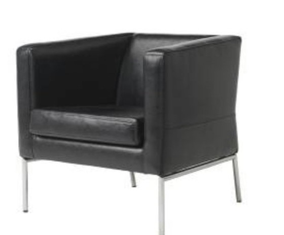 Image 1 of Zwart Leren  Klappsta Fauteuil Ikea